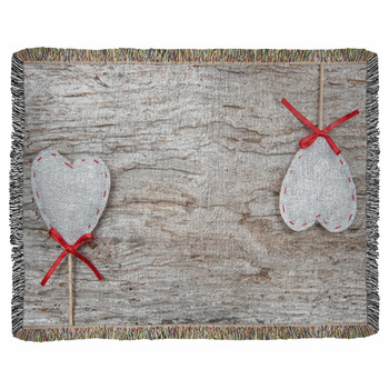 Textile Hearts On Old Wood Woven Throw Blanket