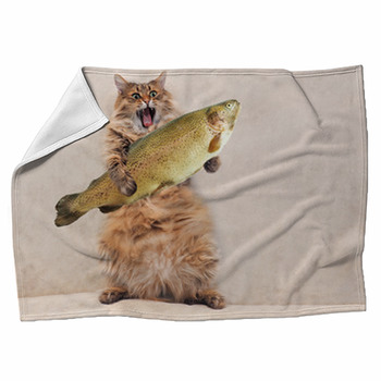 The Big Shaggy Cat Is Very Funny Standing  Fleece Blanket