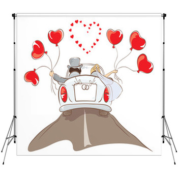 The Bride And Groom Riding In A Car Custom Size Backdrop