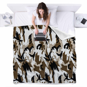 The Fabric On Military Camouflage Fleece Bed Blanket