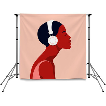 The Girl Listens To Music On Pole Pocket Backdrop