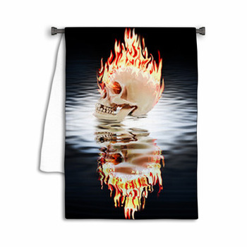 The Human Skull Burning In The Fire. Towel