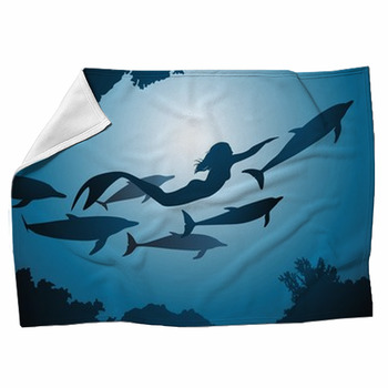 The Mermaid And Dolphins Fleece Blanket