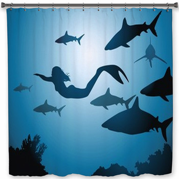 The Mermaid And Sharks Shower Curtain