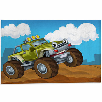 The Off Road Cartoon Car - Illustration For The  Area Rug