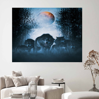 wolves snow tapestry cloth poster dining room wall decor 