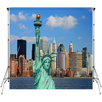 The Statue Of Liberty And Manhattan Fleece Backdrop