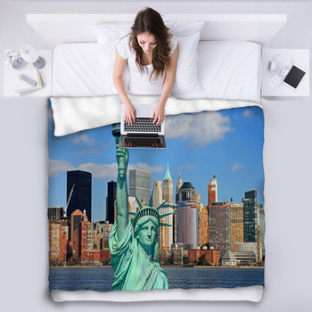 The Statue Of Liberty And Manhattan Fleece Blanket