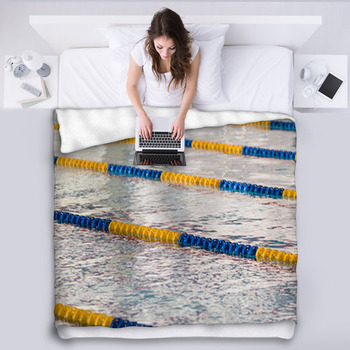 The View Of An Empty Public Swimming  Fleece Bed Blanket