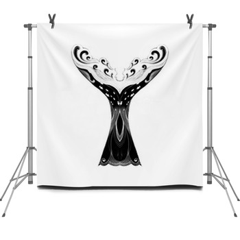 The Whale Tail By Water Sketch Artwork Fleece Backdrop