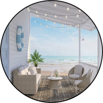 The Wooden House Terrace On The Beach 3d Round Rug