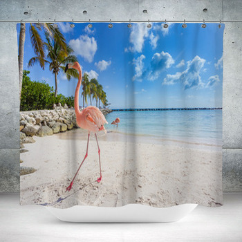 Three Flamingos On The Beach Custom Size Shower Curtain