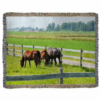 Three Horses Woven Throw Blanket