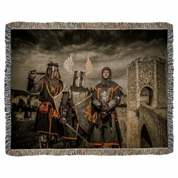 Three Knight In Armor Woven Throw Blanket
