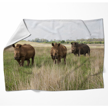 Three White Rhino's Woven Throw Blanket
