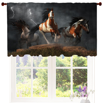 2 Panels Three horses run in dust 3D Blockout Fabric Photo Window Curtain Drapes 
