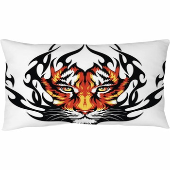 Tiger Face on Black Fire Tattoo Print Body Pillow