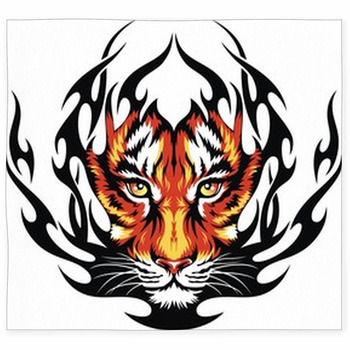 Tiger Face on Black Fire Tattoo Custom Size Floor Mat