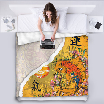Torn Cardboard With Koi Fish Fleece Blanket