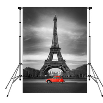 Tour Eiffel Et Voiture Rouge- Paris Pole Pocket Backdrop