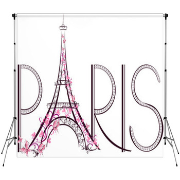 Tower Eiffel With Paris Lettering. Fleece Backdrop
