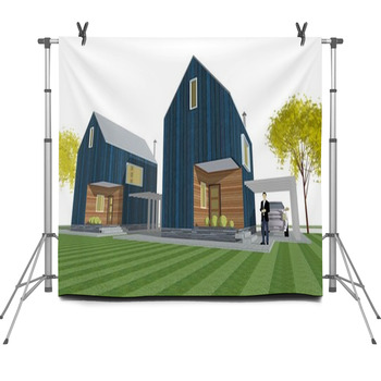 Townhouse Architectural Sketch 3d Fleece Backdrop