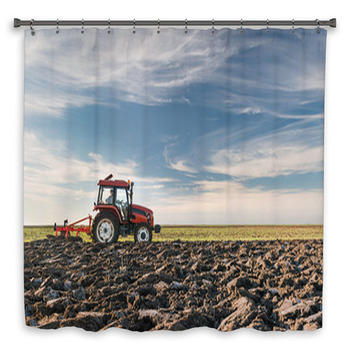 Tractor Plowing Field Custom Size Shower Curtain