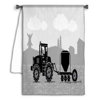 Tractor Processes The Earth A Rural Landscape Towel