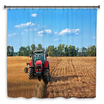 Tractors Working On Field Shower Curtain