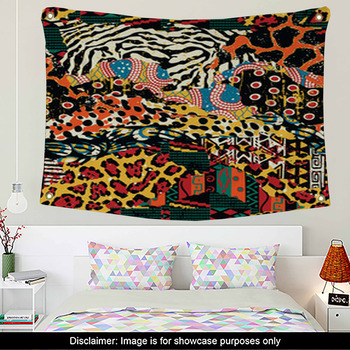 Canvas print Traditional african fabric and wild animal skins