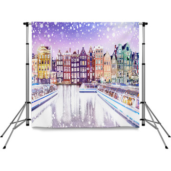 Traditional Dutch Old Houses On Pole Pocket Backdrop