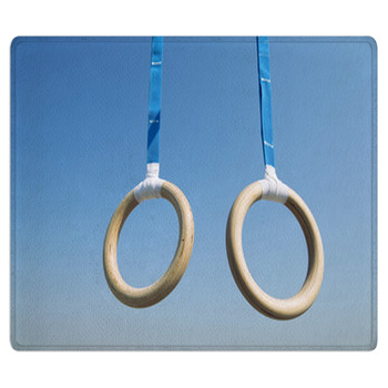 Traditional Wooden Gymnast Rings Hanging From Bath Mat