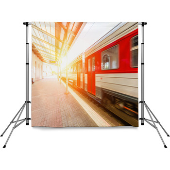 Train At Station In Vilnius Pole Pocket Backdrop