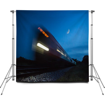 Train Speeding Passed In Blur At Custom Size Backdrop