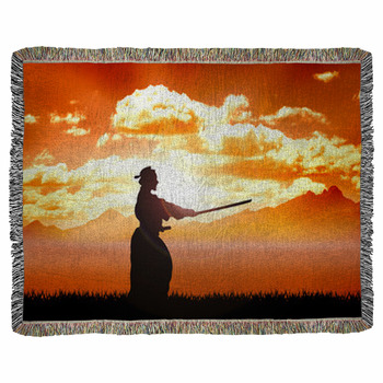 Training Samurai Silhouette Orange Woven Throw Blanket