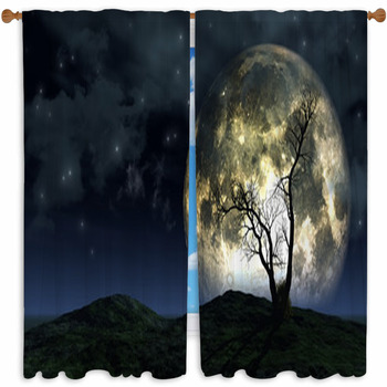 Tree And Moon Background Custom Size Window Curtain