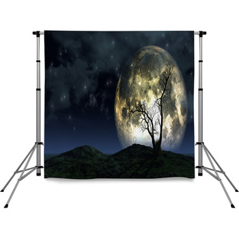 Tree And Moon Background Pole Pocket Backdrop