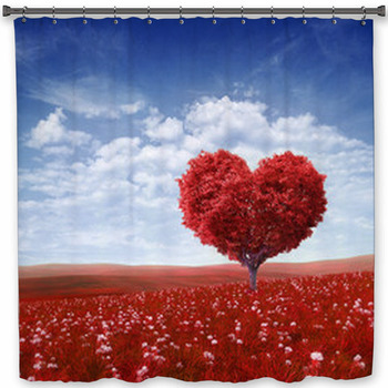 Tree In The Shape Of Heart, Valentines Shower Curtain