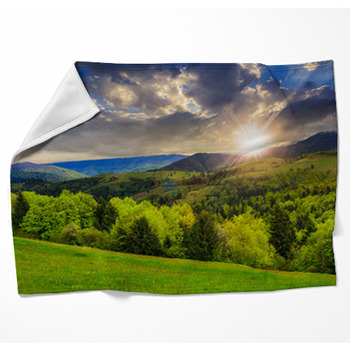 Trees Near Valley In Mountains  At Woven Throw Blanket
