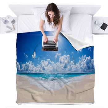 Tropical Beach And Sea - Landscape Fleece Bed Blanket