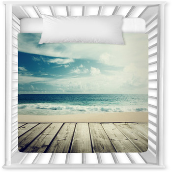 Tropical Beach And Wooden Platform Baby Crib Comforter