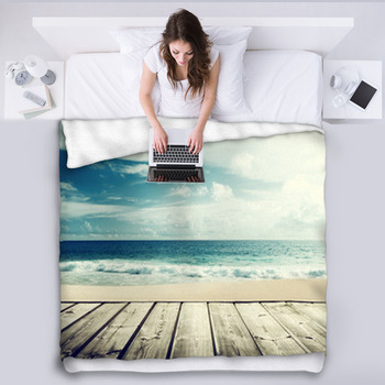 Tropical Beach And Wooden Platform Fleece Blanket