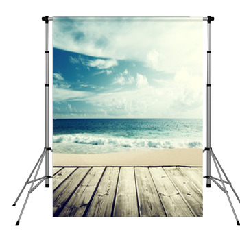 Tropical Beach And Wooden Platform Pole Pocket Backdrop