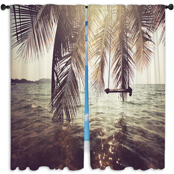Tropical Beach Standard Size Window Curtains