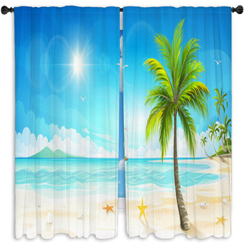 Tropical Beach Vector Window Curtain
