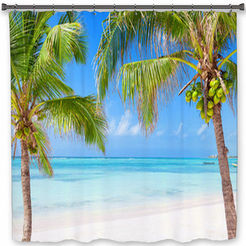 Tropical Beach With Coconut Palms And Shower Curtain