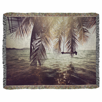 Tropical Beach Woven Throw Blanket