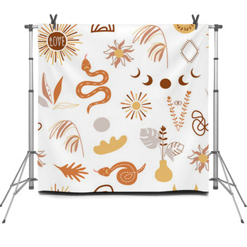 Tropical Boho Pattern Botanical Earth Fleece Backdrop