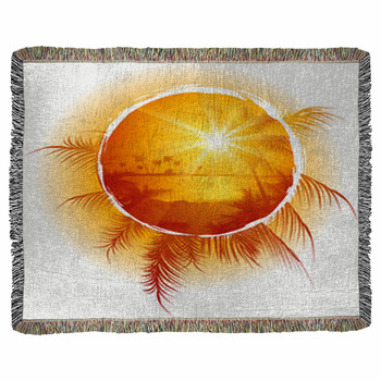 Tropical_frame_sunset_on_the_beach Woven Throw Blanket