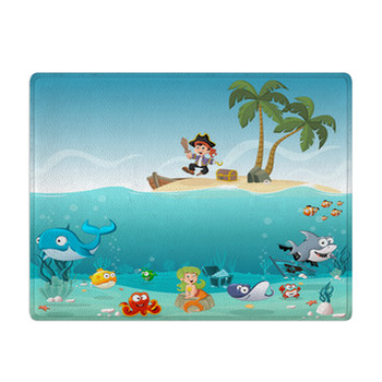 Tropical Island With Cartoon Pirate Boy With Bath Mat